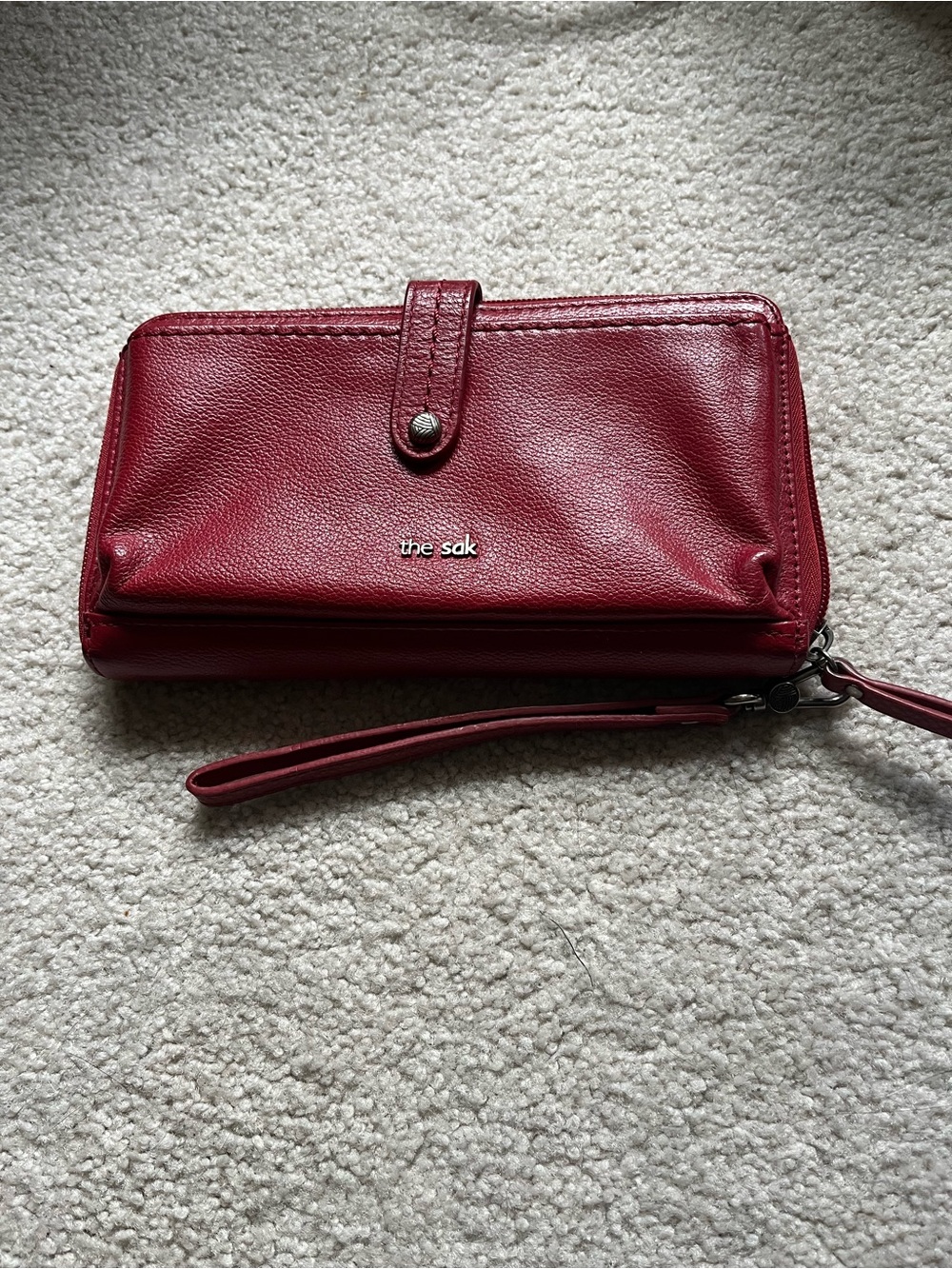 The Sak Red Leather Wristlet Wallet with Wrist Strap